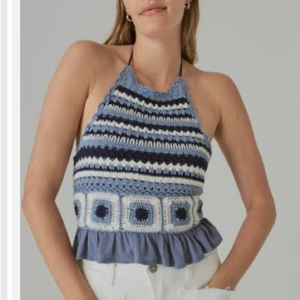Lucky Brand Crochet Halter indingo Top
